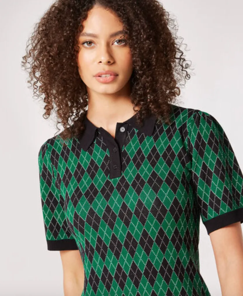 Argyle Knit Shift Mini Dress-FINAL SALE
