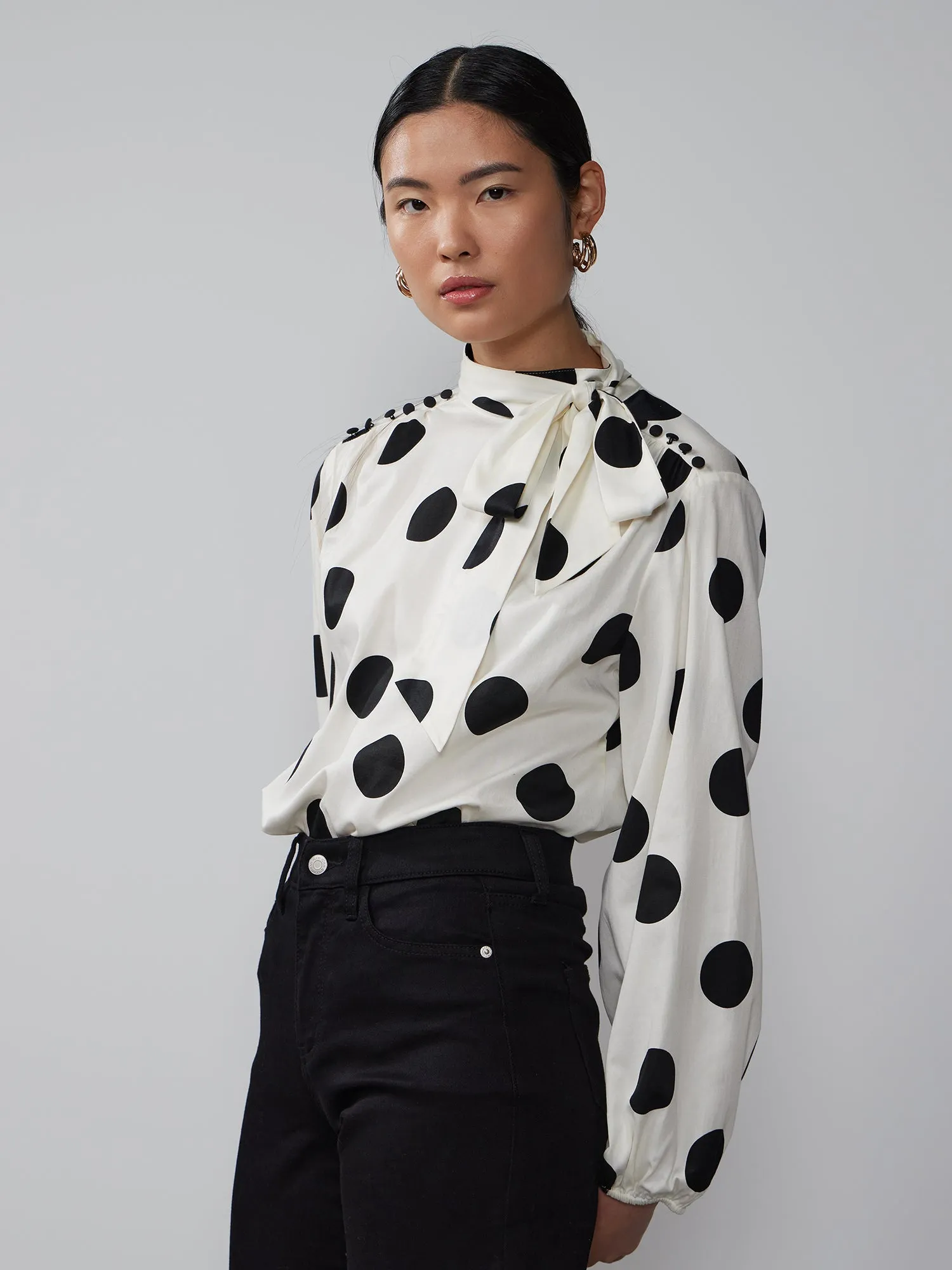 Balloon Sleeve Polka Dot Blouse