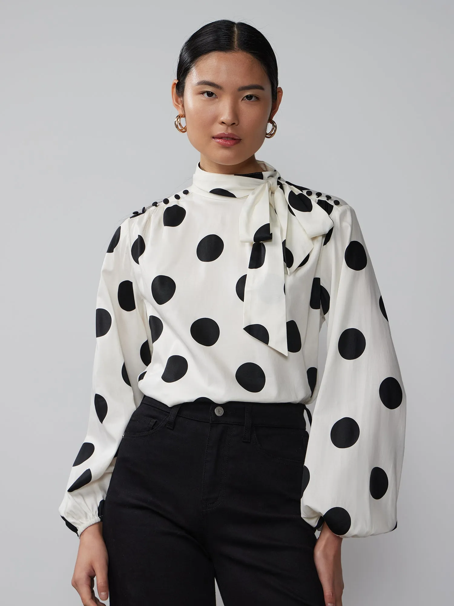 Balloon Sleeve Polka Dot Blouse