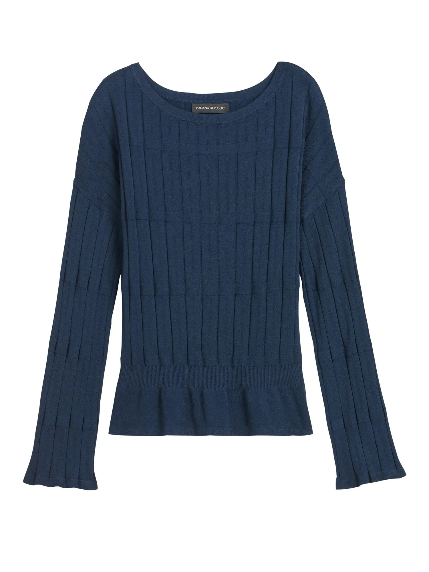 Bell-Sleeve Cropped Sweater Top in Navy
