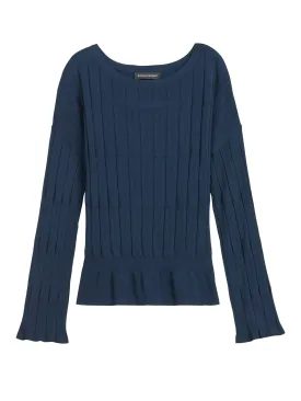 Bell-Sleeve Cropped Sweater Top in Navy