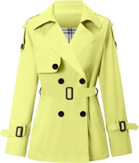 Betusline Women's Double Breasted Short Trench Coat with Belt