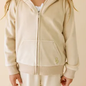 Bisque Velour Zip Hoodie