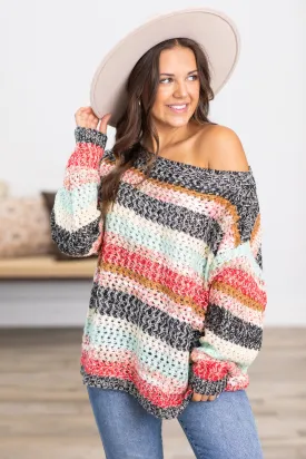 Black and Rust Multicolor Stripe Sweater