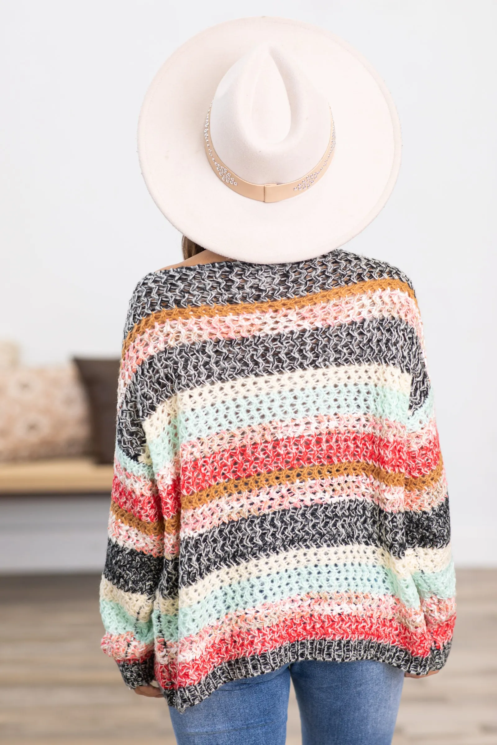 Black and Rust Multicolor Stripe Sweater