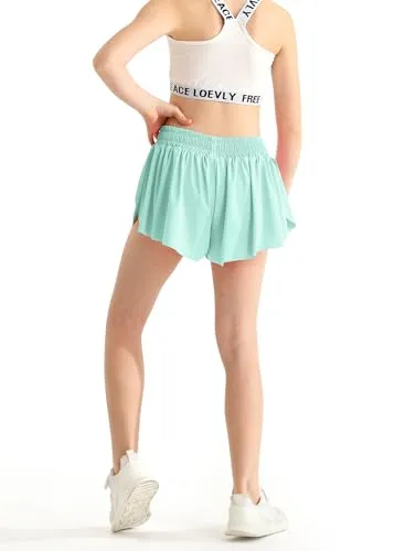 Black Girls Flowy Shorts with Pocket 2 in 1 Kids Butterfly Skirts Quick Dry Athletic Skorts for Girls Bike, Soccer, Basketball Size 7 8