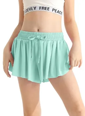 Black Girls Flowy Shorts with Pocket 2 in 1 Kids Butterfly Skirts Quick Dry Athletic Skorts for Girls Bike, Soccer, Basketball Size 7 8