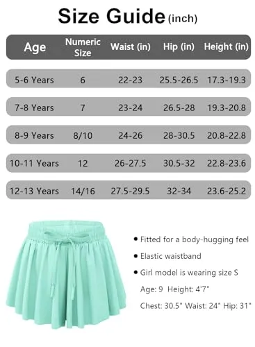 Black Girls Flowy Shorts with Pocket 2 in 1 Kids Butterfly Skirts Quick Dry Athletic Skorts for Girls Bike, Soccer, Basketball Size 7 8