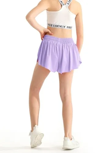 Black Girls Flowy Shorts with Pocket 2 in 1 Kids Butterfly Skirts Quick Dry Athletic Skorts for Girls Bike, Soccer, Basketball Size 7 8