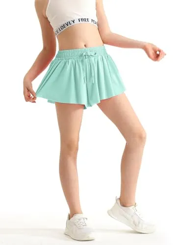 Black Girls Flowy Shorts with Pocket 2 in 1 Kids Butterfly Skirts Quick Dry Athletic Skorts for Girls Bike, Soccer, Basketball Size 7 8