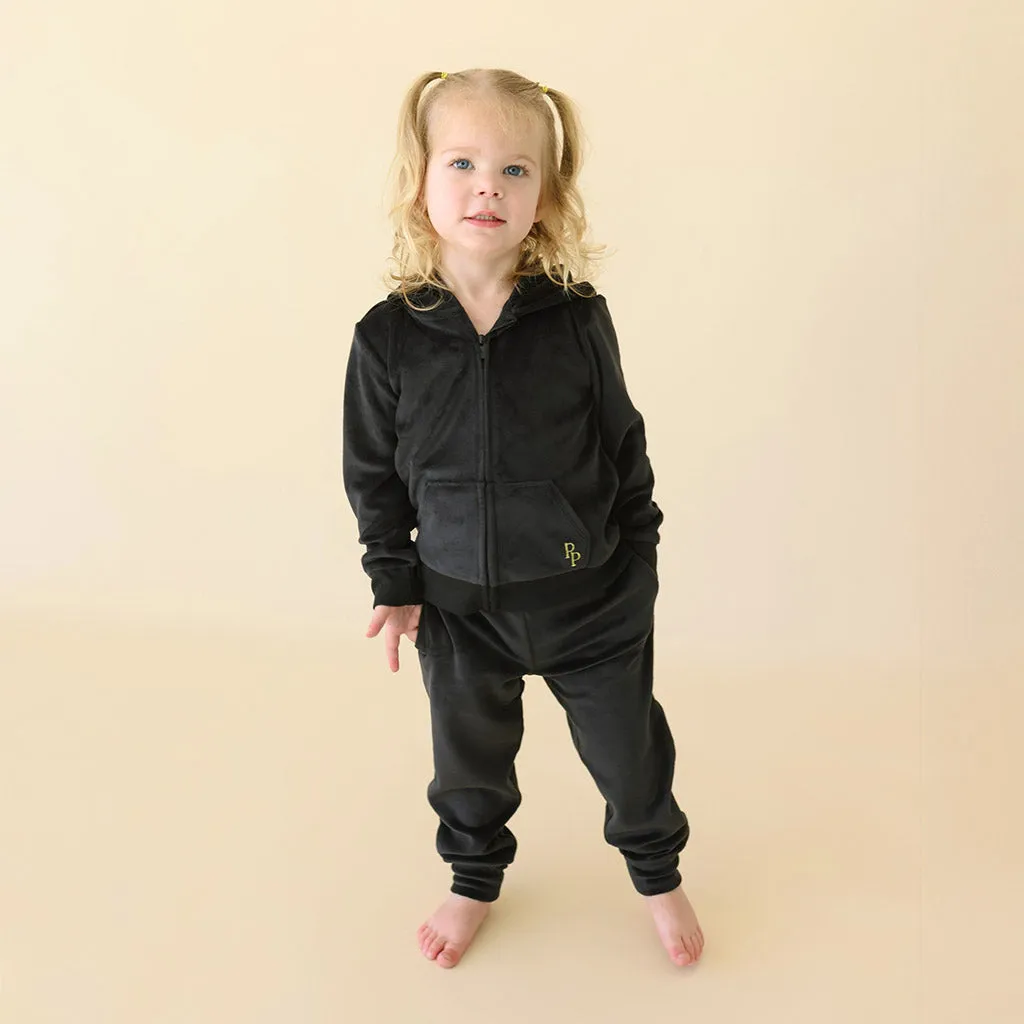 Black Velour Zip Hoodie