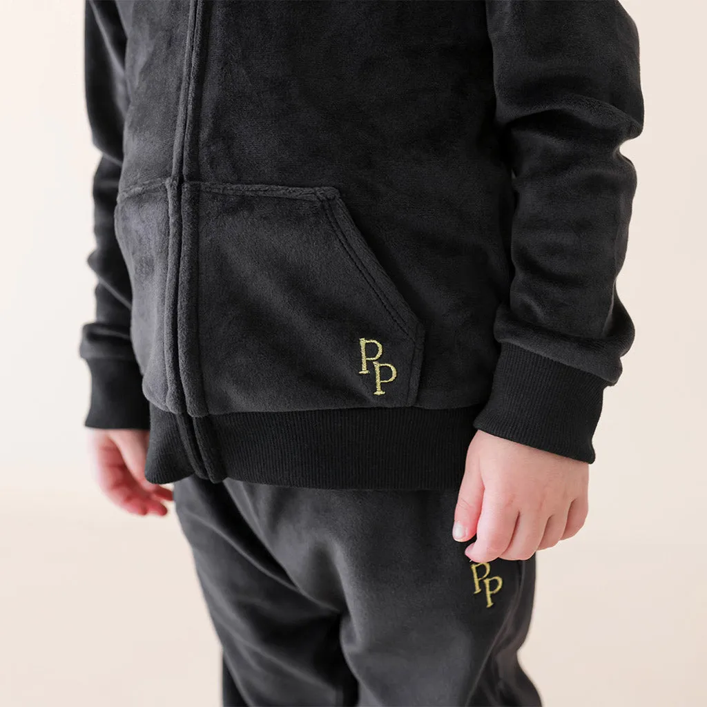Black Velour Zip Hoodie