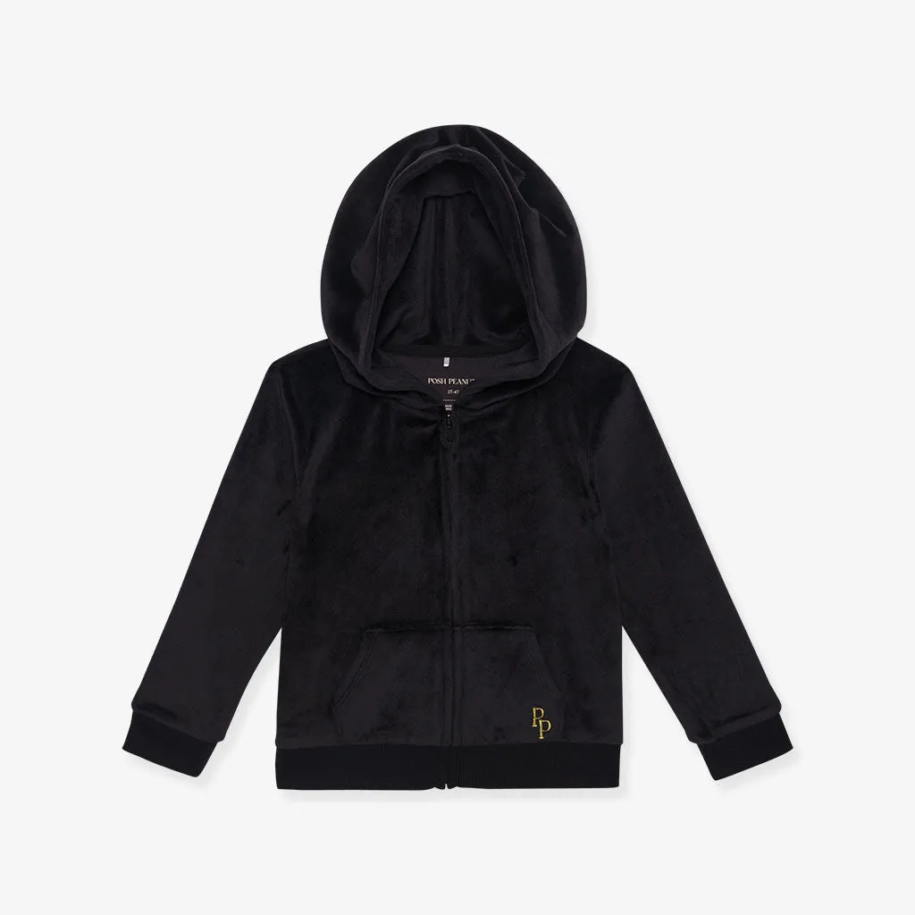 Black Velour Zip Hoodie