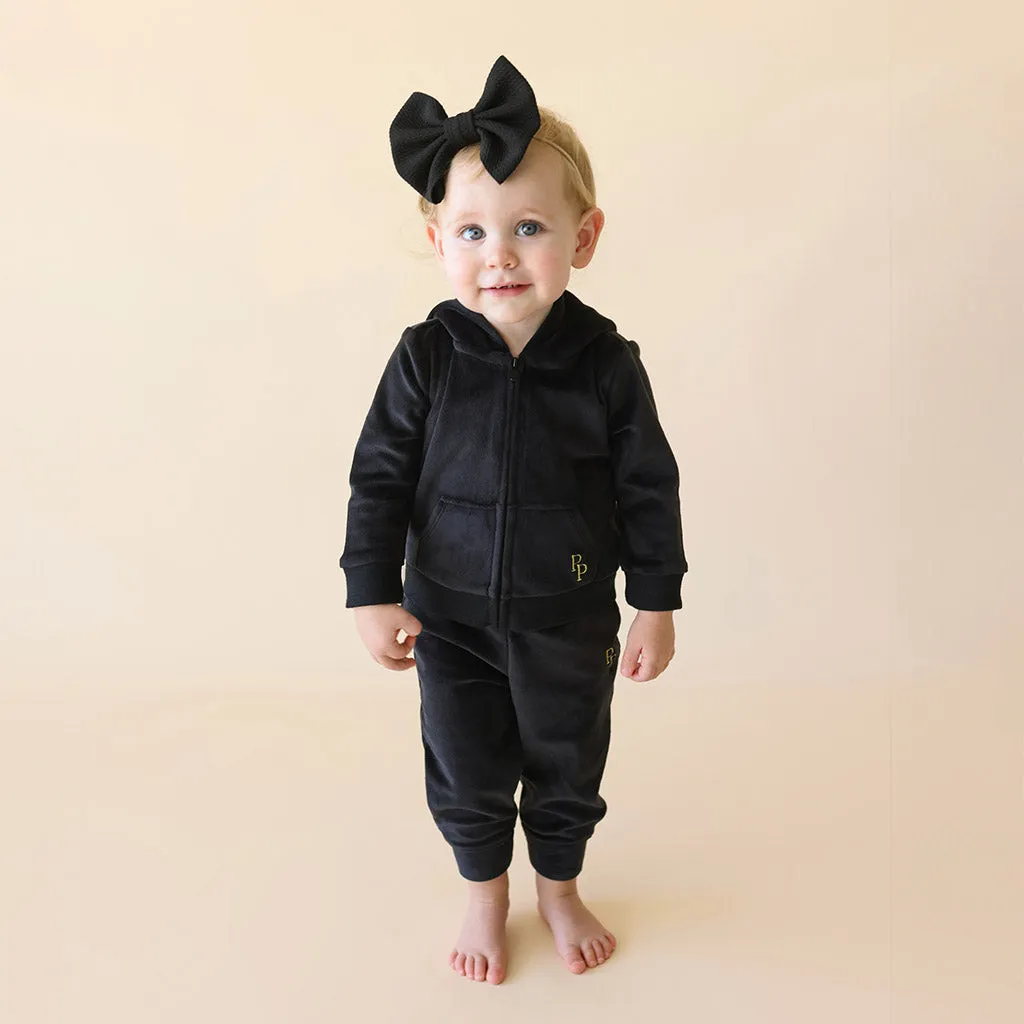 Black Velour Zip Hoodie