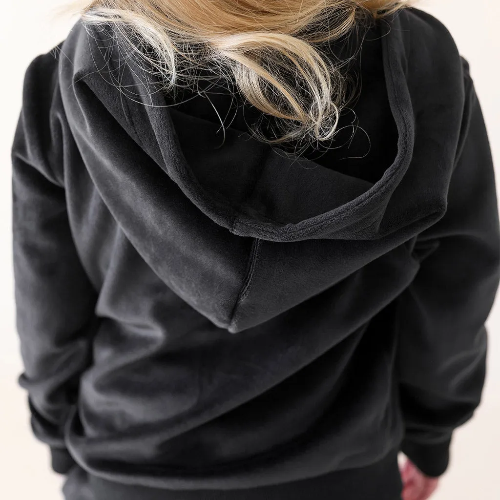 Black Velour Zip Hoodie