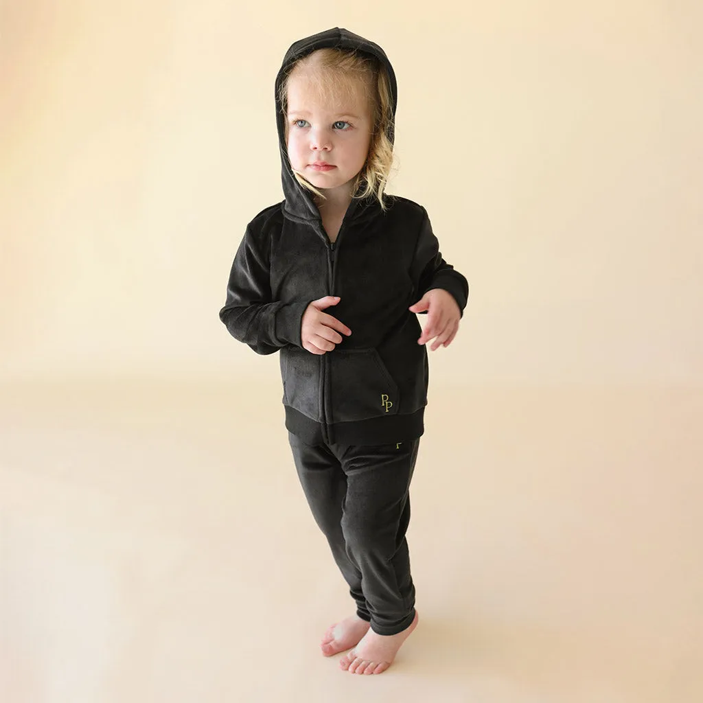 Black Velour Zip Hoodie