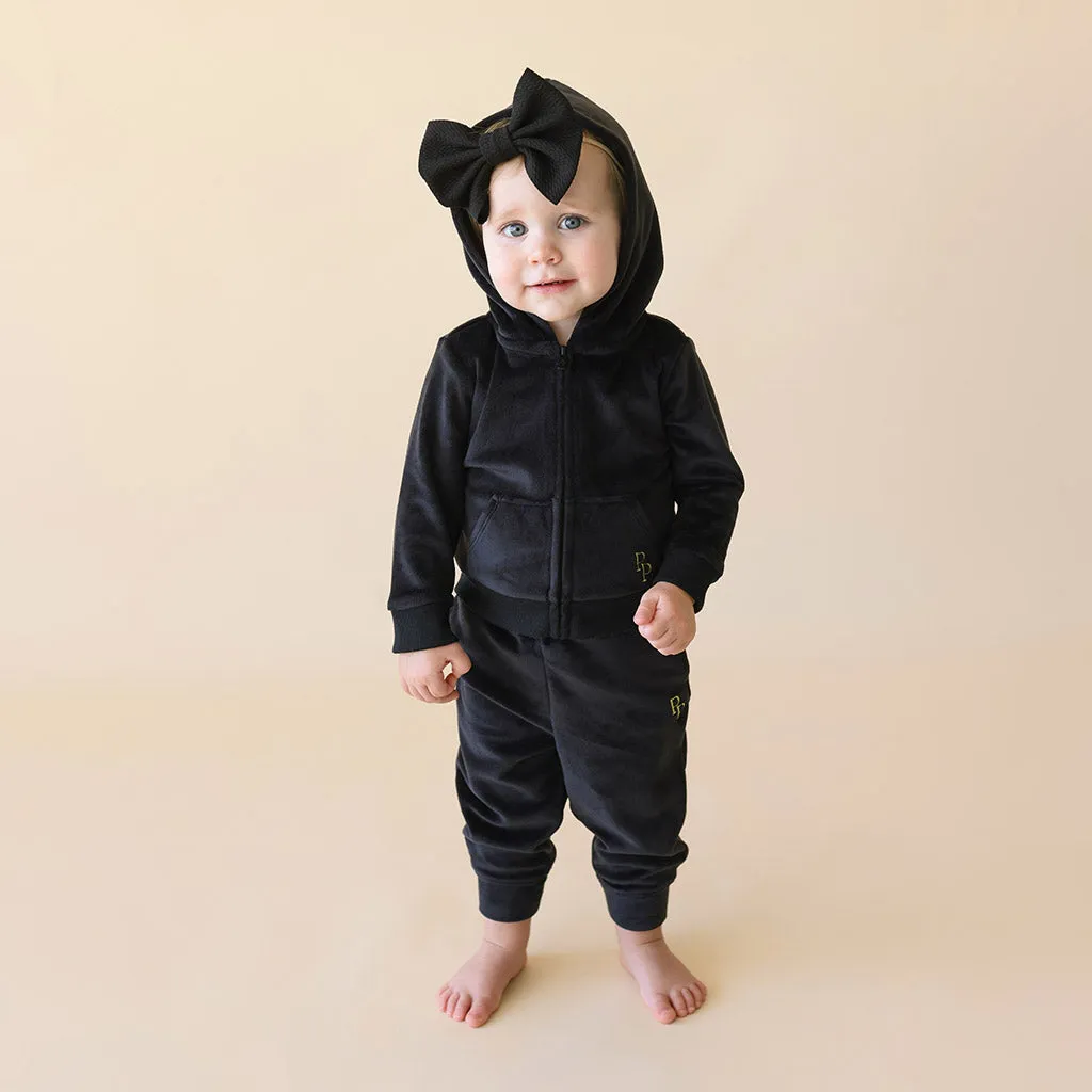 Black Velour Zip Hoodie