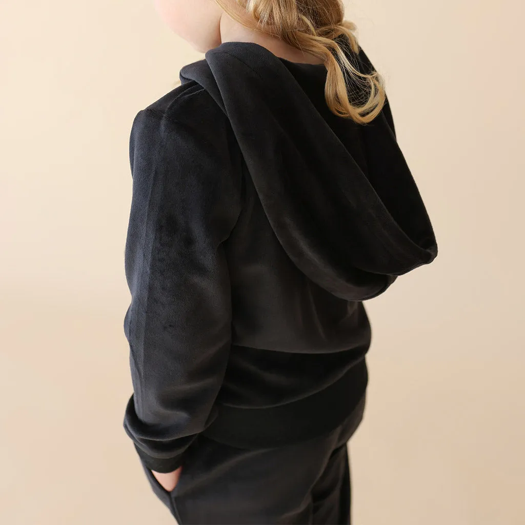 Black Velour Zip Hoodie