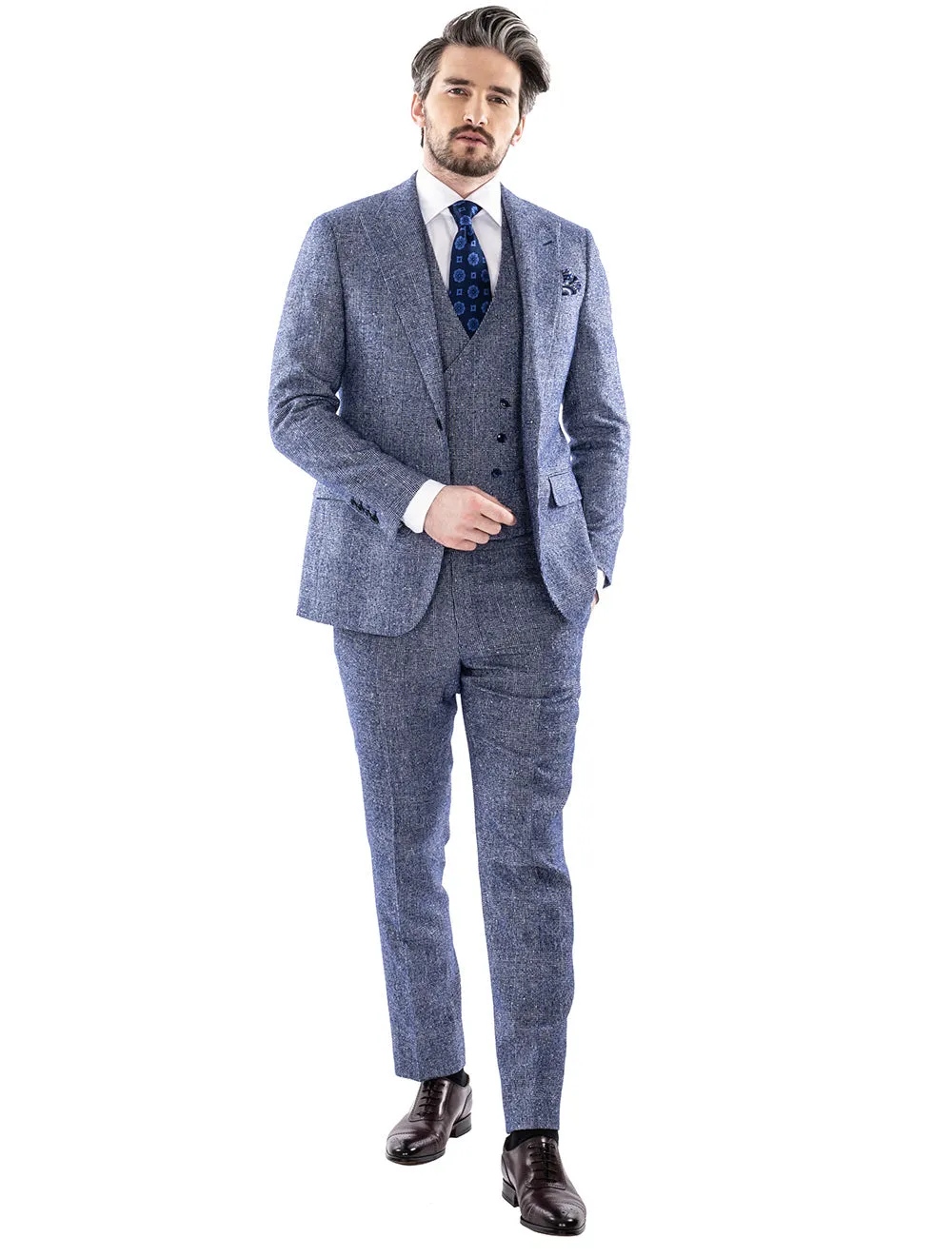 Blue Plaid Check Slim Fit Three Piece Suit Blue