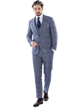 Blue Plaid Check Slim Fit Three Piece Suit Blue