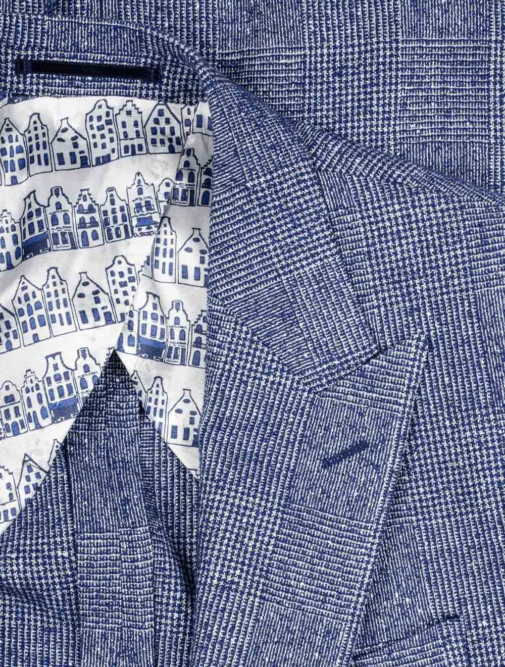 Blue Plaid Check Slim Fit Three Piece Suit Blue