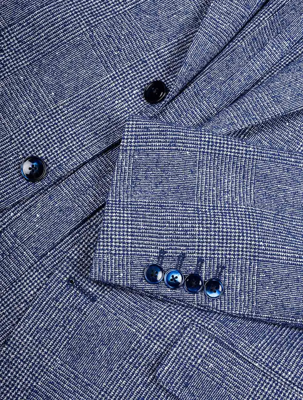 Blue Plaid Check Slim Fit Three Piece Suit Blue