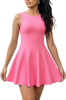 BORIFLORS Women's Boat Neck A-Line Flowy Ruffle Hem Mini Dress Casual Sleeveless Party Short Dresses
