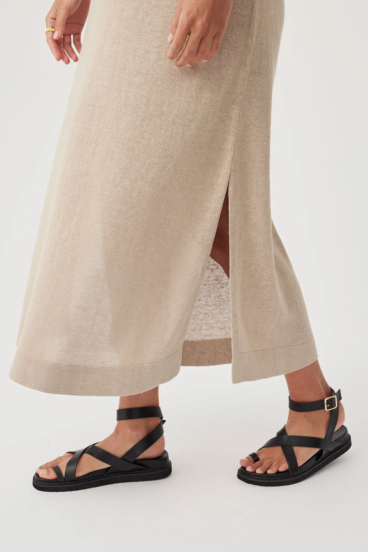 Brie Linen Knit Midi Dress - Taupe