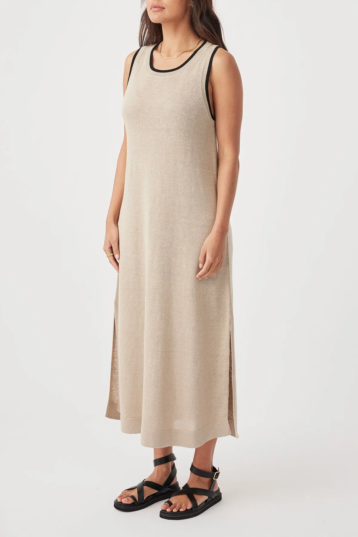 Brie Linen Knit Midi Dress - Taupe