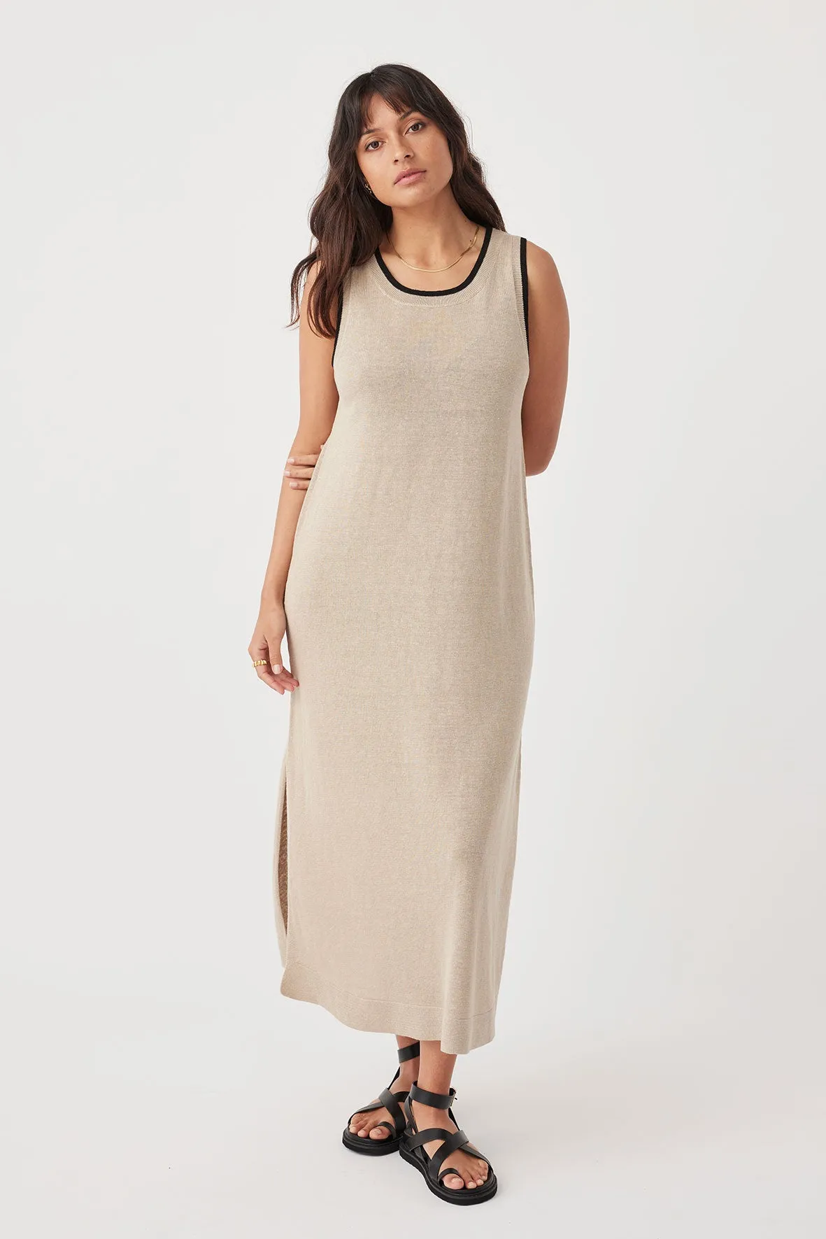 Brie Linen Knit Midi Dress - Taupe