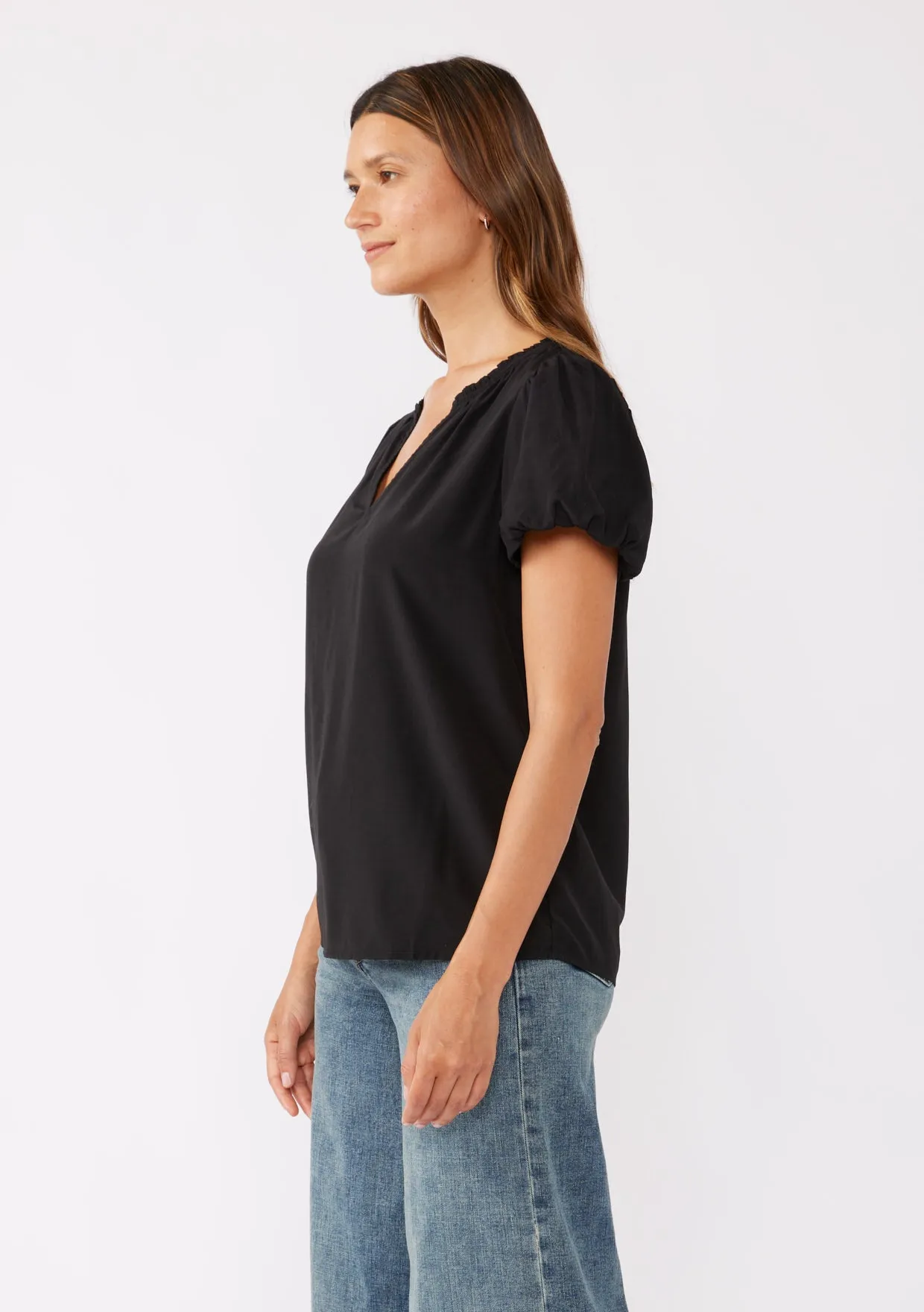 Bubble Sleeve Split Neck Top