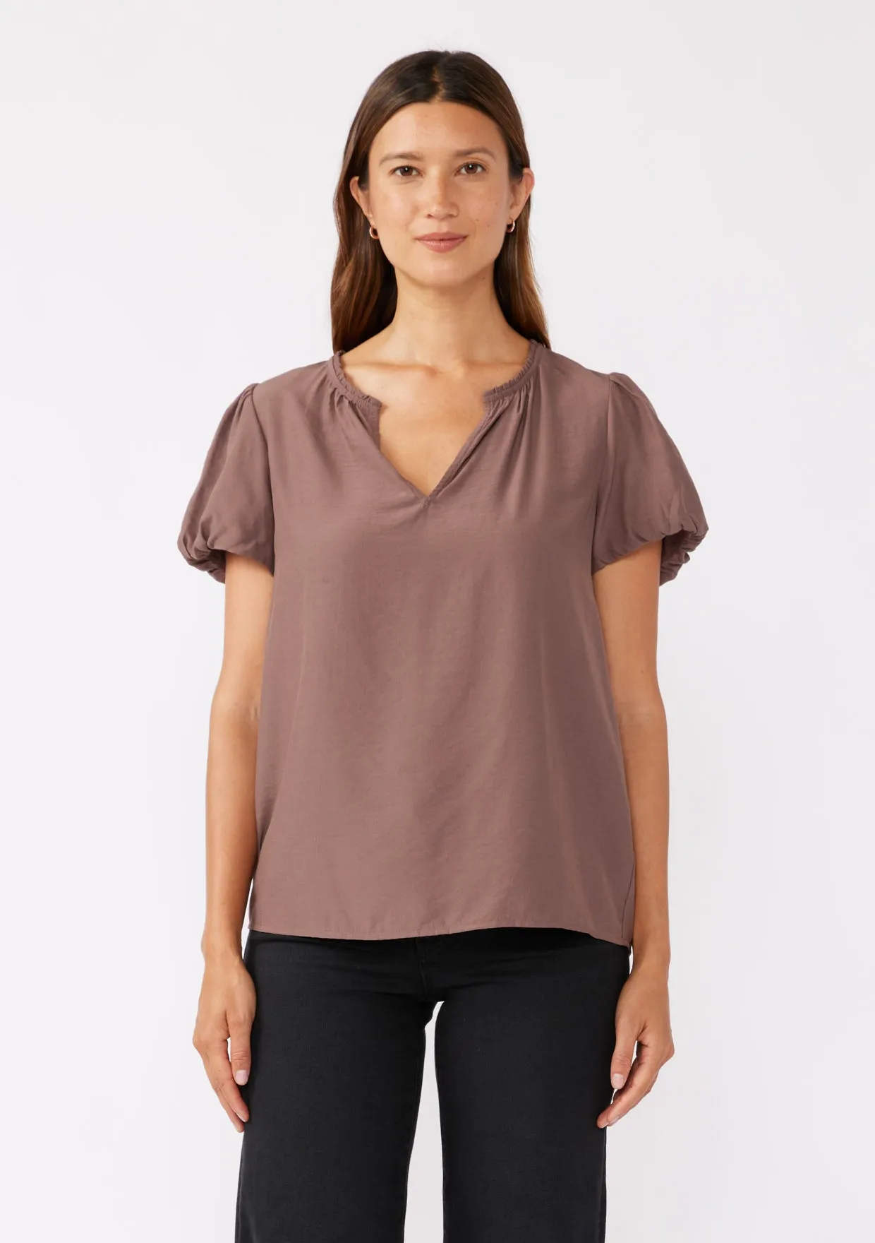 Bubble Sleeve Split Neck Top