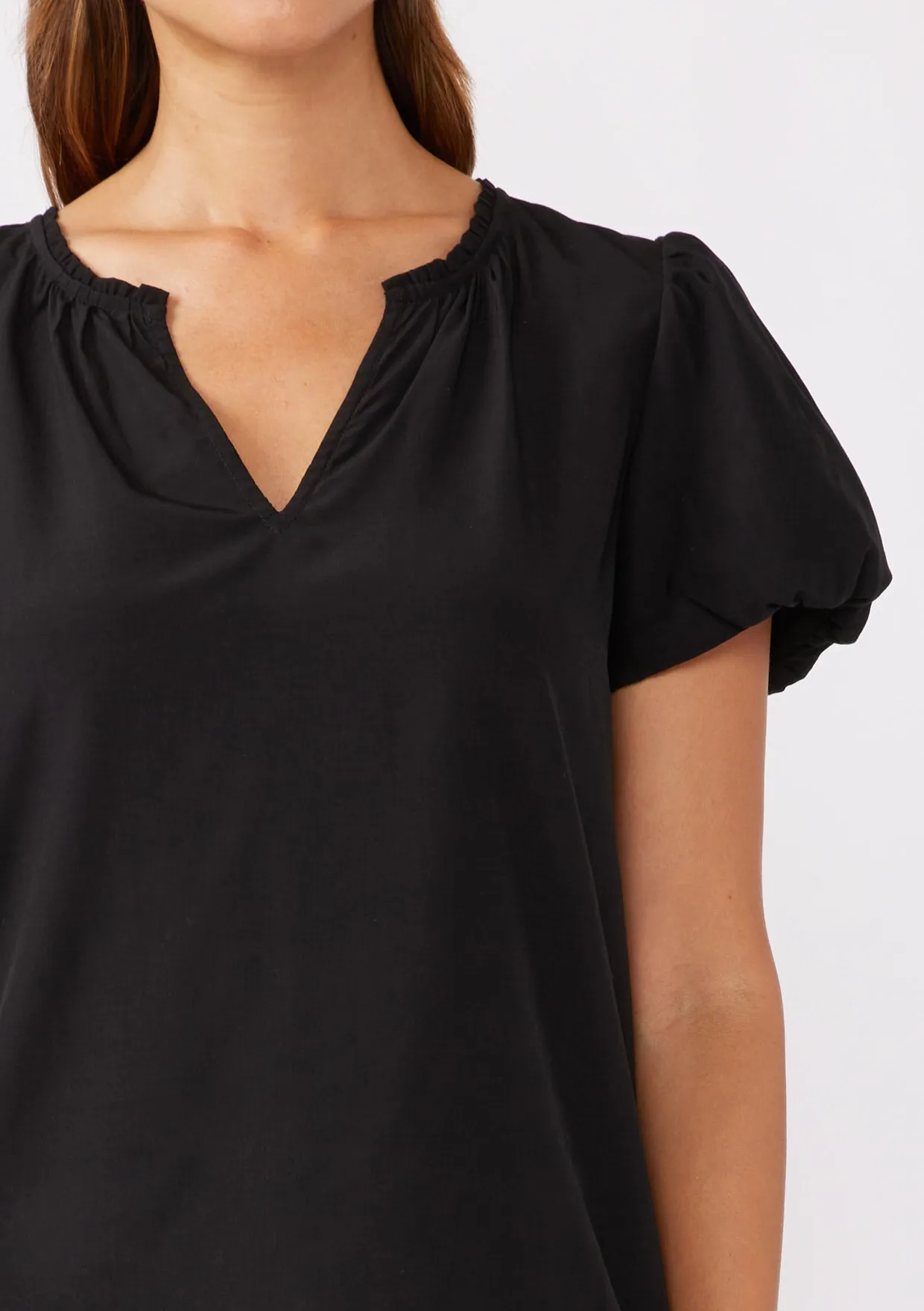 Bubble Sleeve Split Neck Top