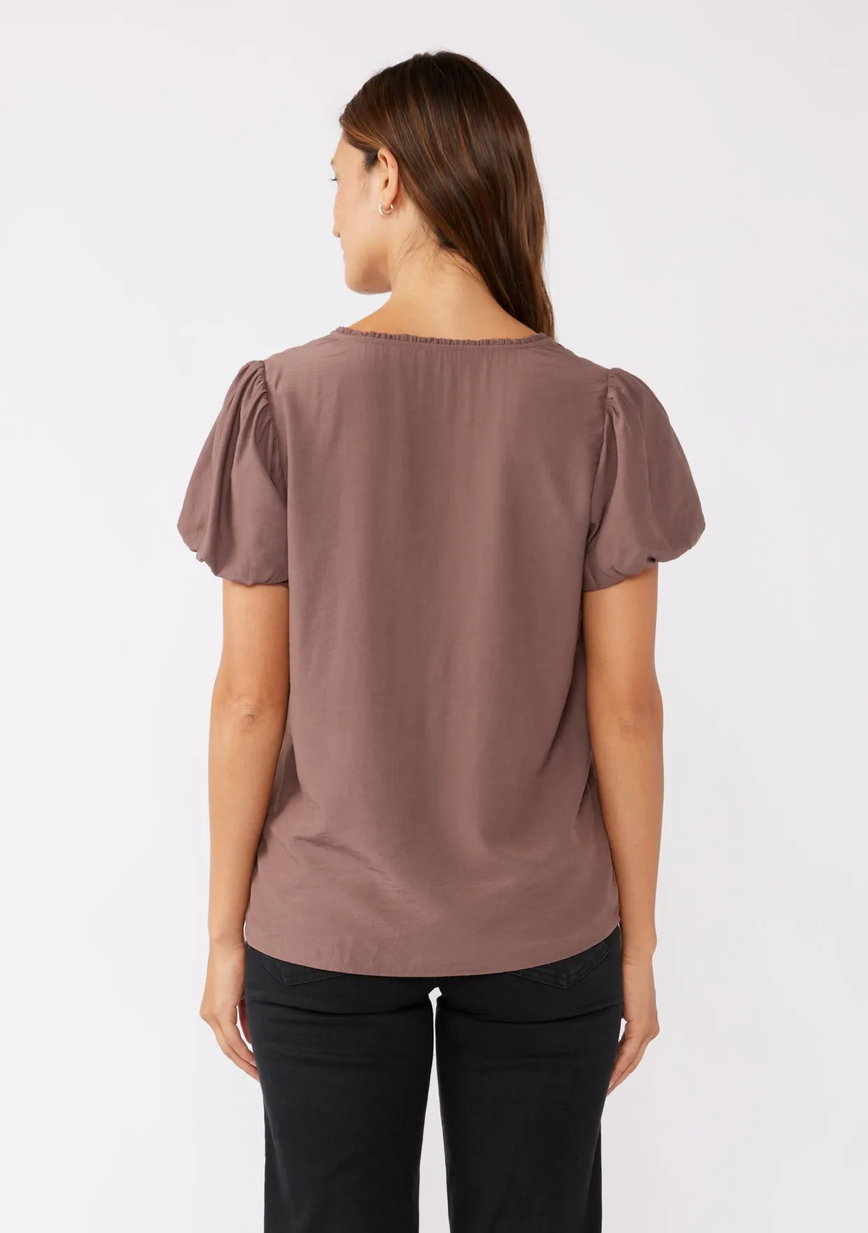 Bubble Sleeve Split Neck Top