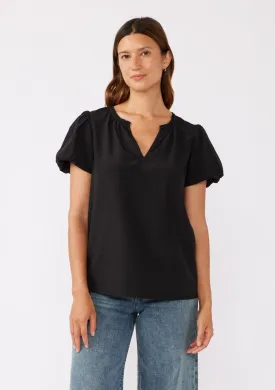Bubble Sleeve Split Neck Top