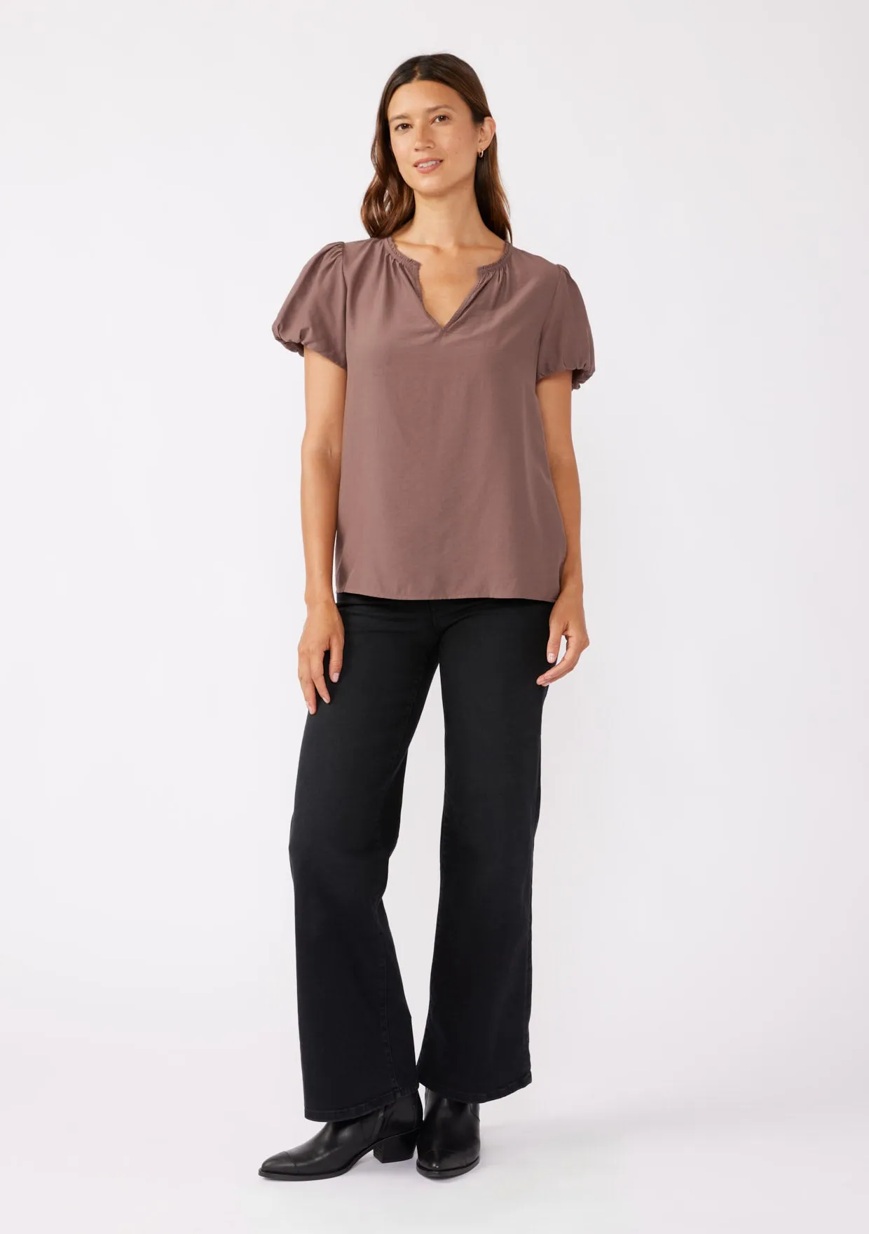 Bubble Sleeve Split Neck Top