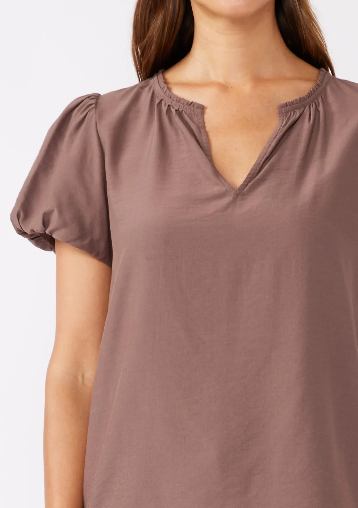Bubble Sleeve Split Neck Top
