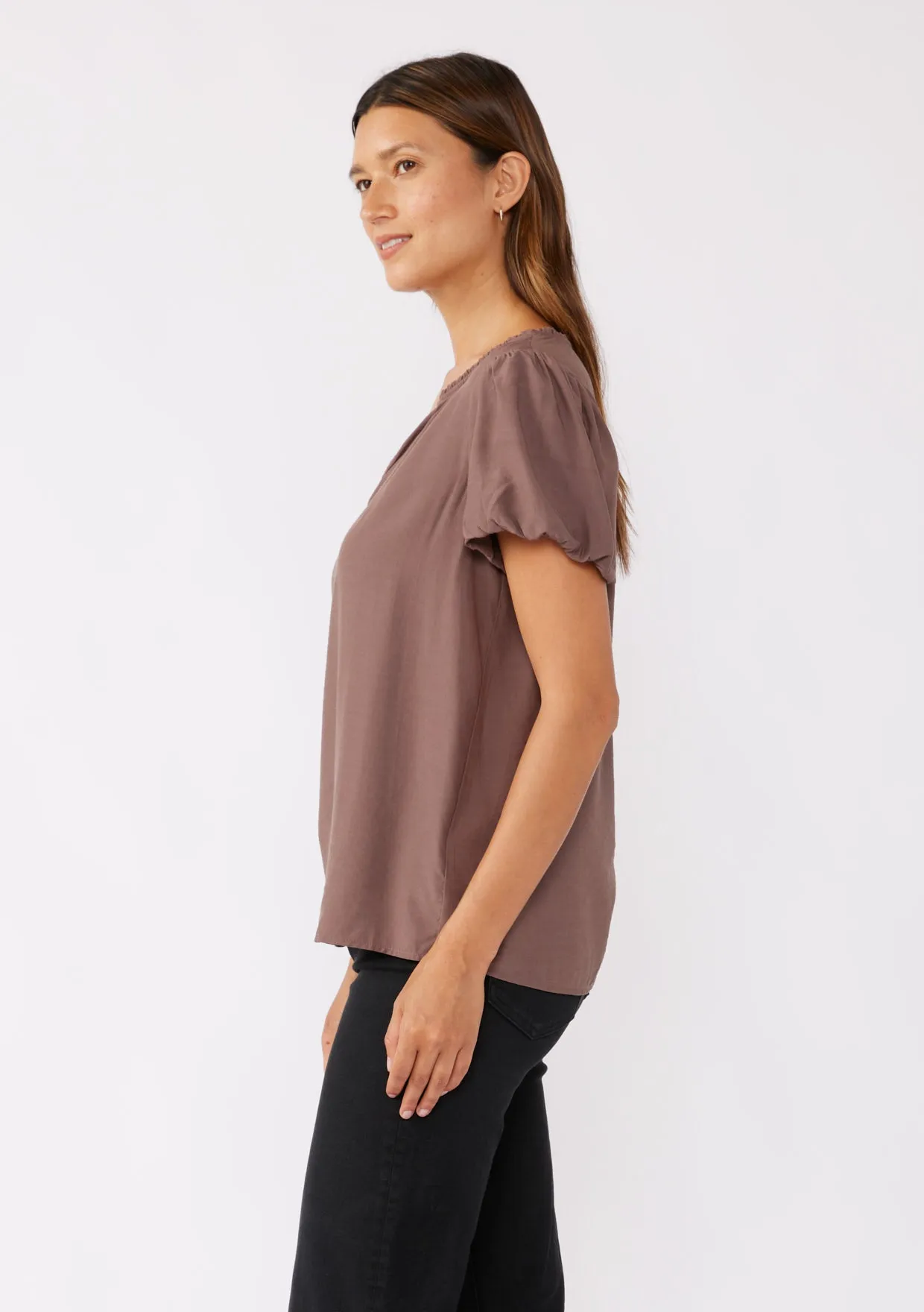 Bubble Sleeve Split Neck Top