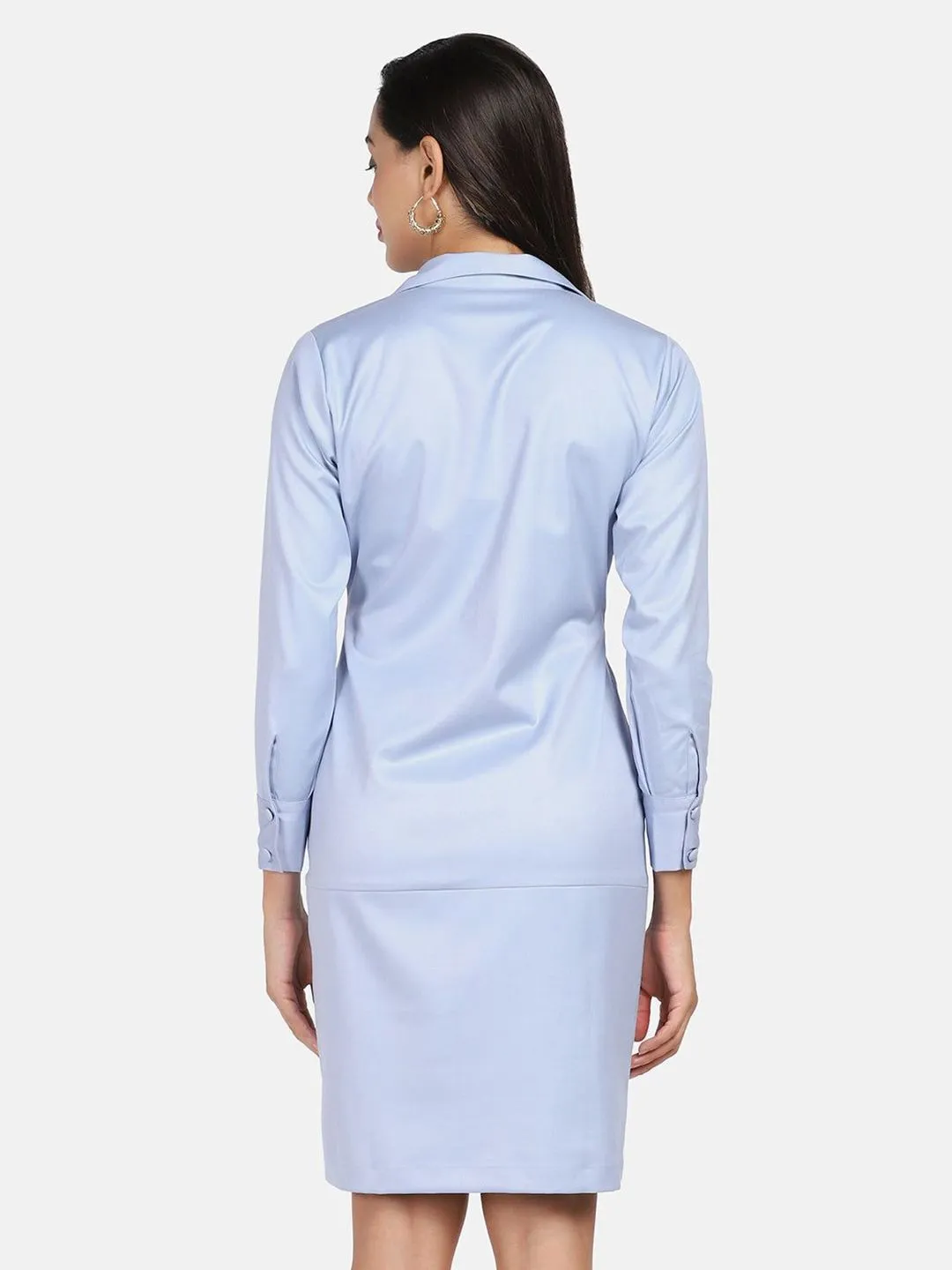 Business Formal Stretch Button Down Dress - Light Blue