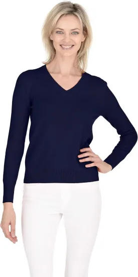 Cashmeren Womens Essential Knit V-Neck Sweater 100% Merino Wool Long Sleeve Classic Pullover