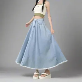 Casual Blue Denim Long Skirt
