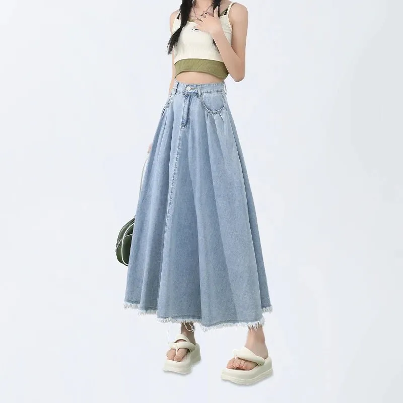 Casual Blue Denim Long Skirt