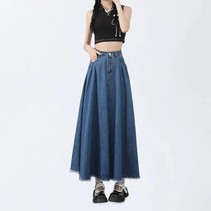 Casual Blue Denim Long Skirt