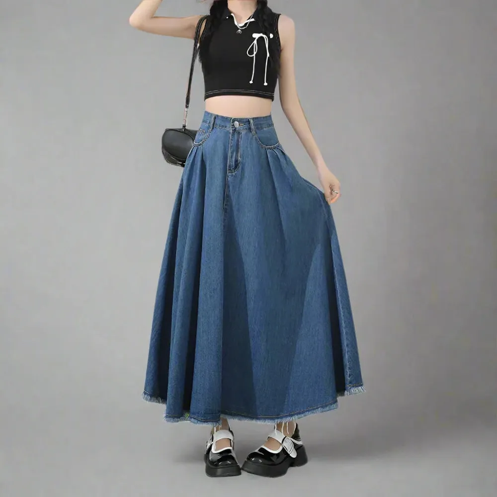 Casual Blue Denim Long Skirt