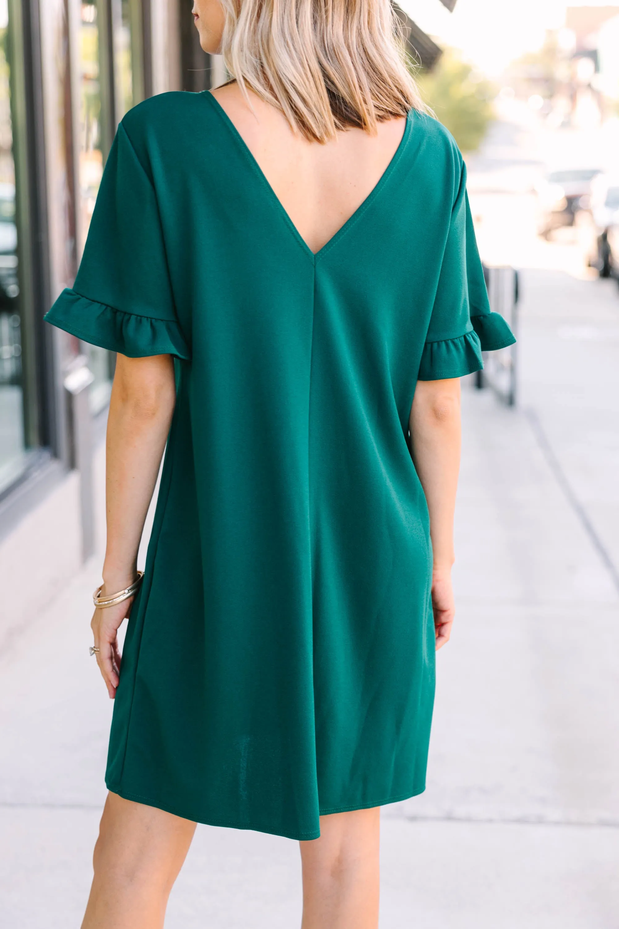 Caught Your Gaze Hunter Green Shift Dress