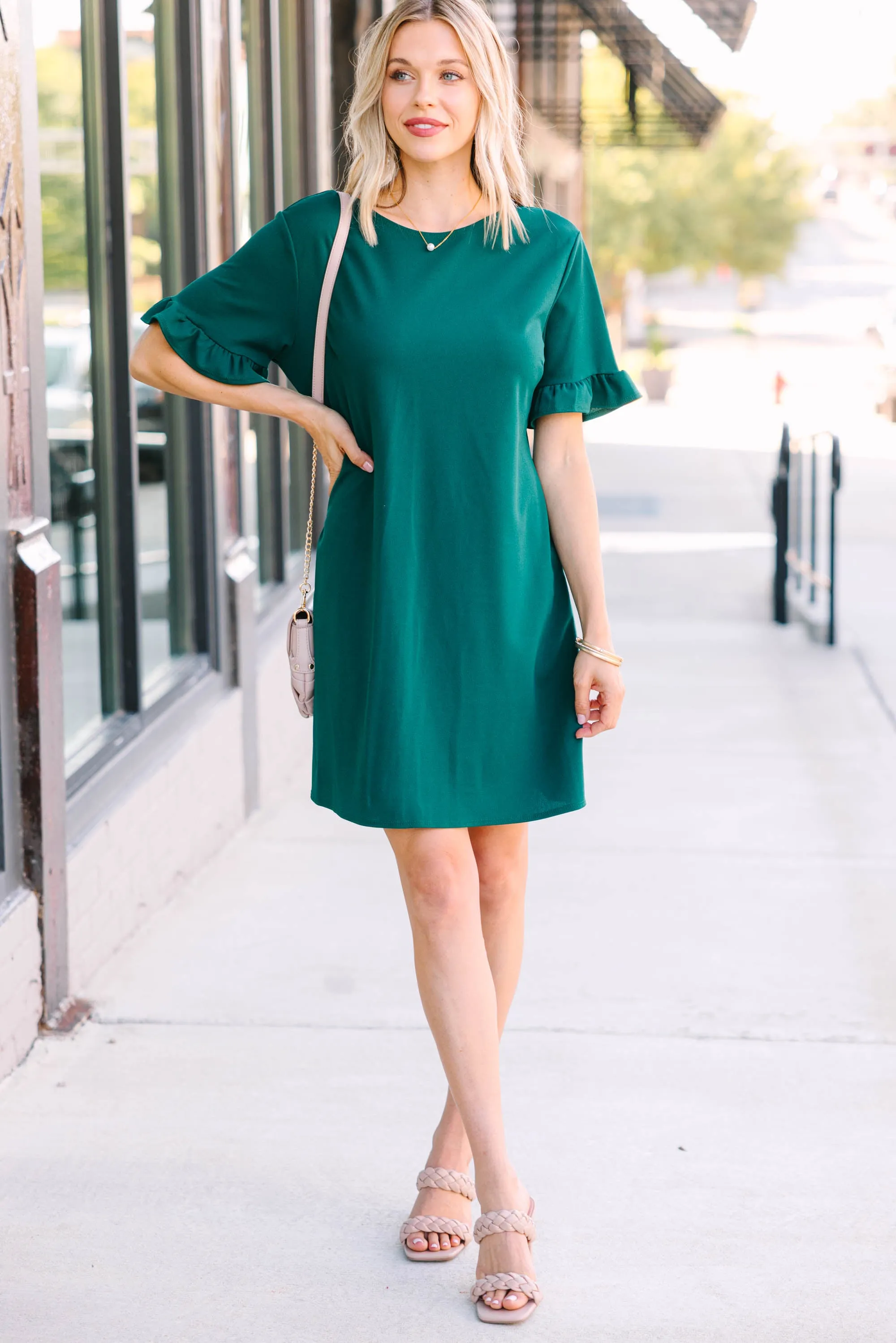 Caught Your Gaze Hunter Green Shift Dress