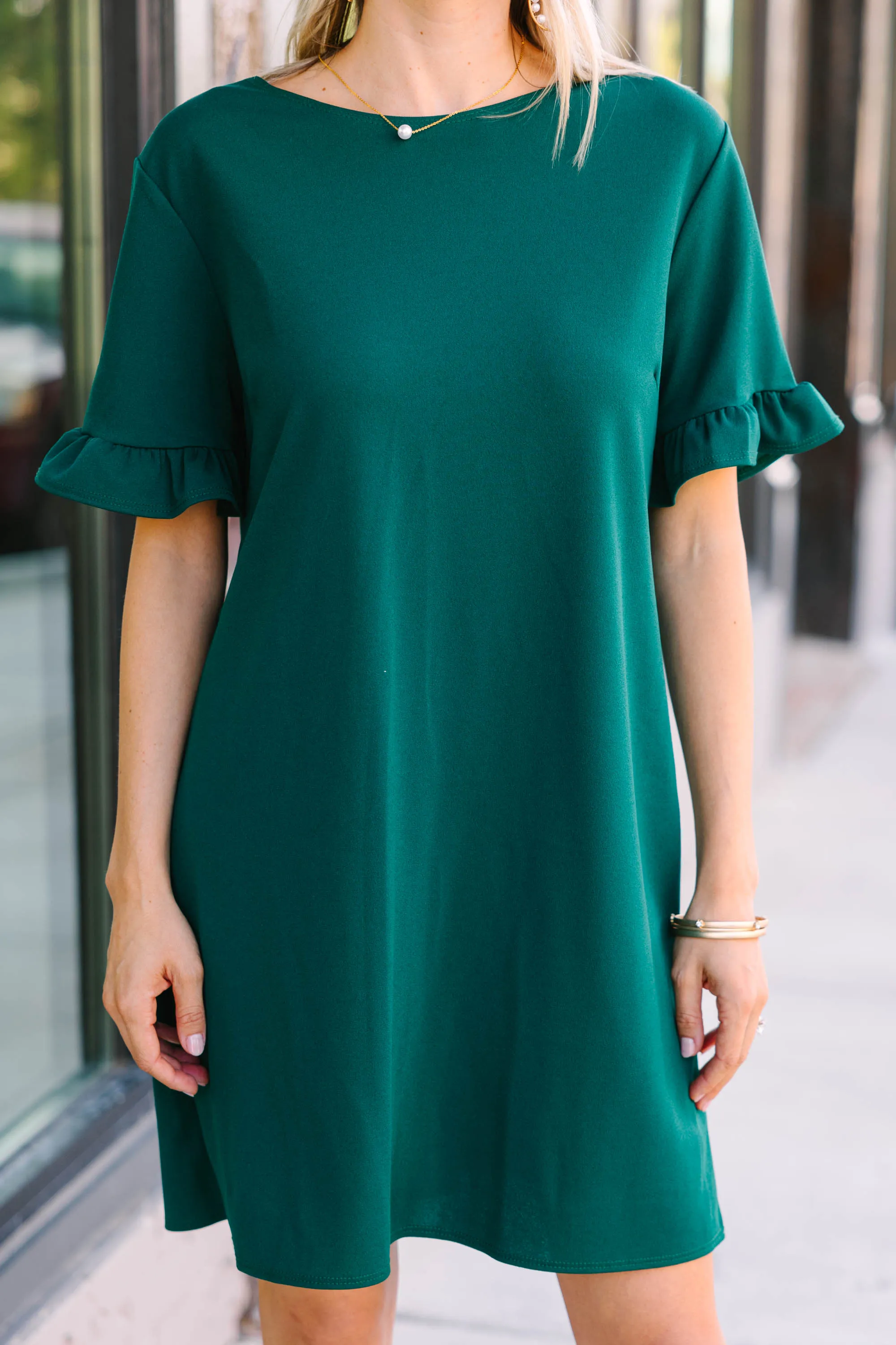 Caught Your Gaze Hunter Green Shift Dress