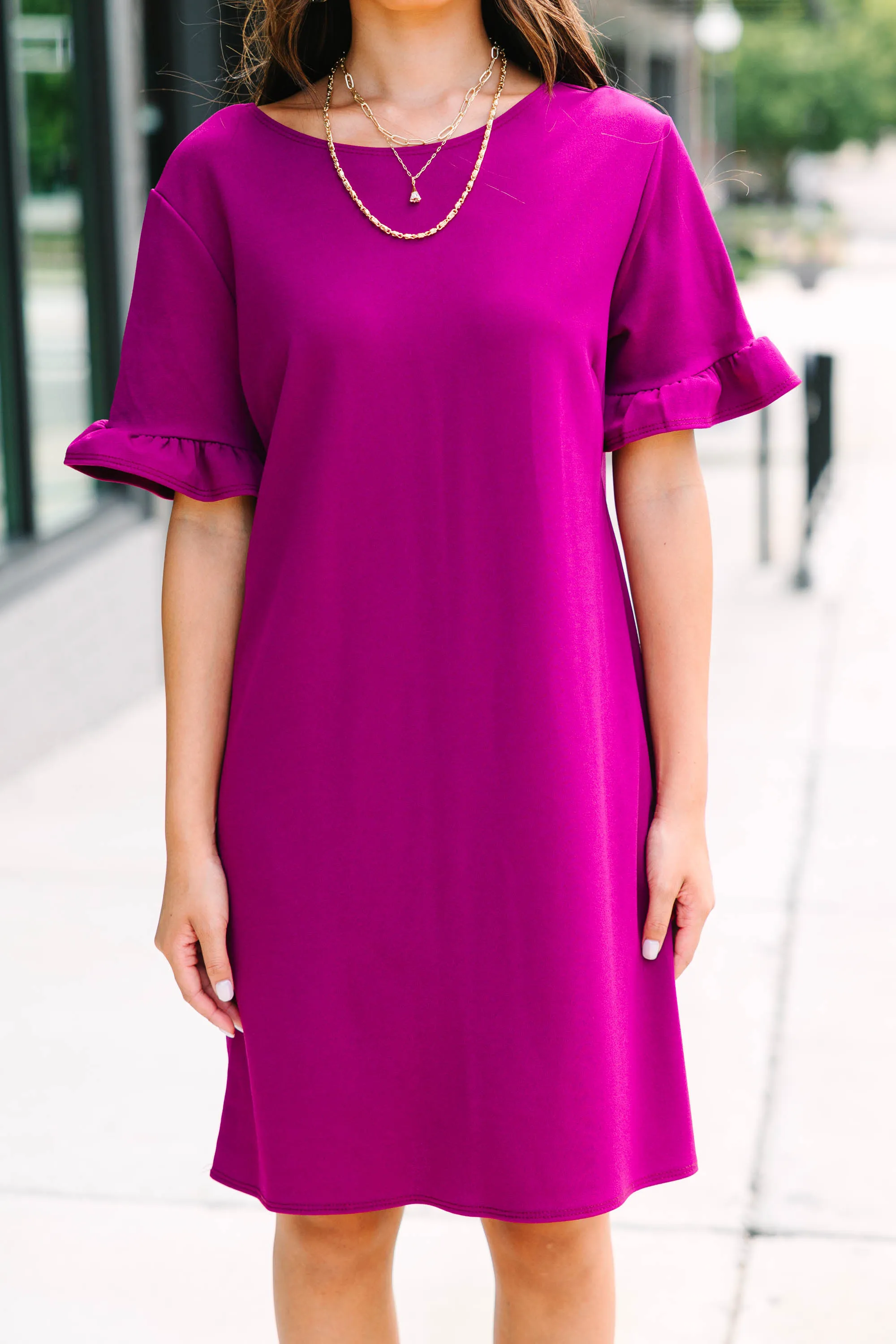 Caught Your Gaze Magenta Purple Shift Dress