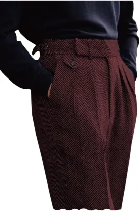 Ceehuteey Men's High Waisted Dress Pants Pleated Front Tweed Retro Wool Trousers