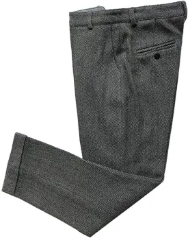 Ceehuteey Men's Regular Fit Tweed Wool Dress Pants Flat Front Herringbone Trousers